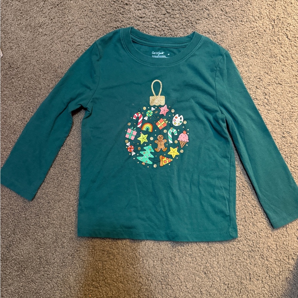 Cat & Jack Teal Holiday Ornament Long Sleeve Tee